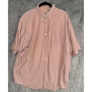LL Bean Mens Red White Striped Short Sleeve Button Down Shirt XL Reg Cotton